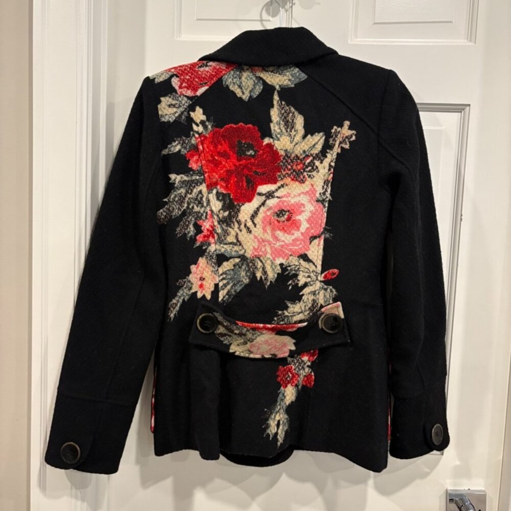 Vintage KENZO Womens Wool Jacket Coat Blazer Flowers Embroidered Size 38